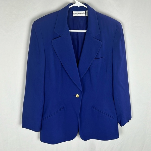 Vintage Anne Klein II Cobalt Blue Single Button Blazer -Size 6 - Picture 1 of 6